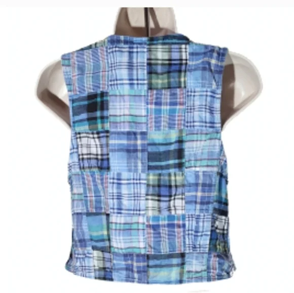 Sunny South Vest Plaid 100% Sustainable Cotton Blue Size  6 - Picture 12 of 14